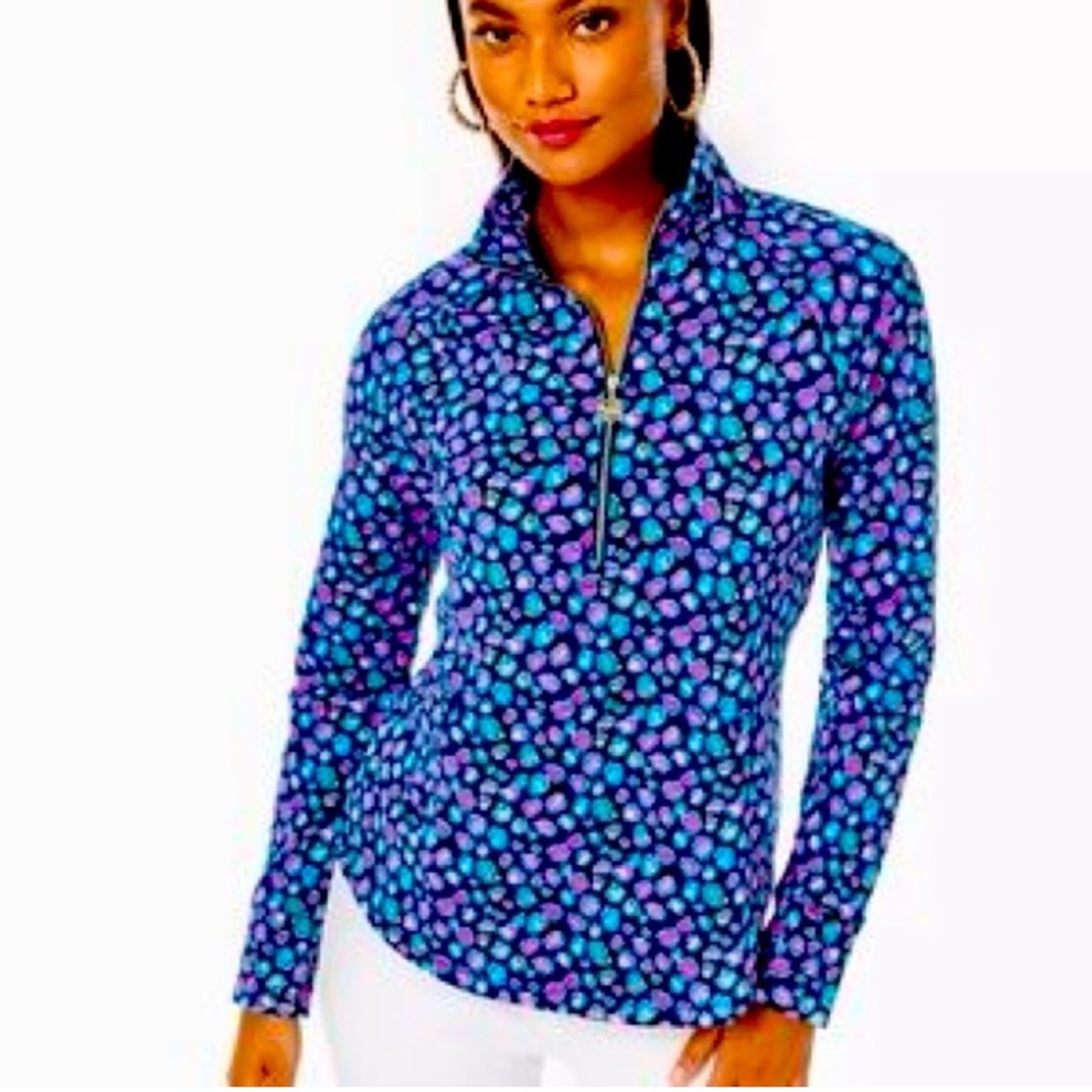 Lilly Pulitzer UPF 50+ Skipper Popover, Seabreeze Blue Low Tide Navy Spotted, M